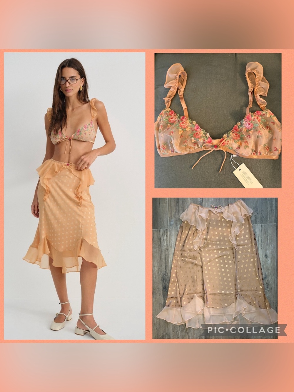🍋For Love & Lemons Glimmer Rosebud bralette & matching skirt set sz M NWT